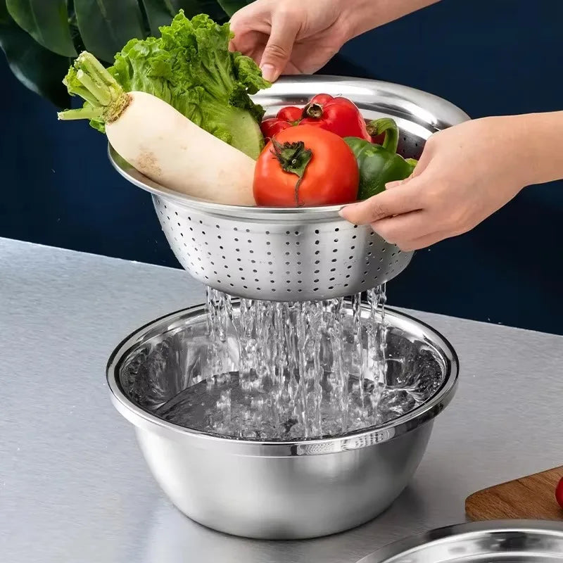Bol passoire inox multifonction avec râpe