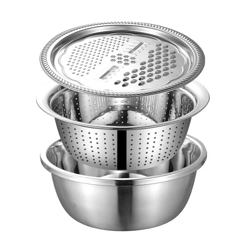Bol passoire inox multifonction avec râpe