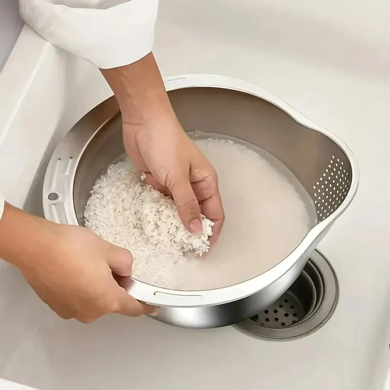Bol passoire inox pour laver et égoutter le riz