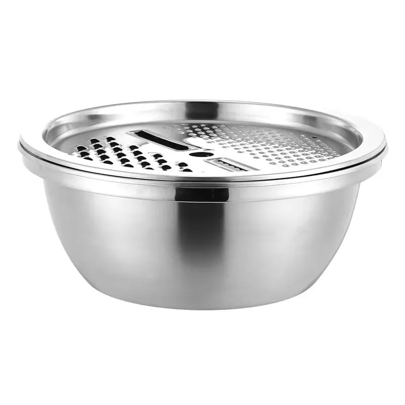 Bol passoire inox multifonction avec râpe