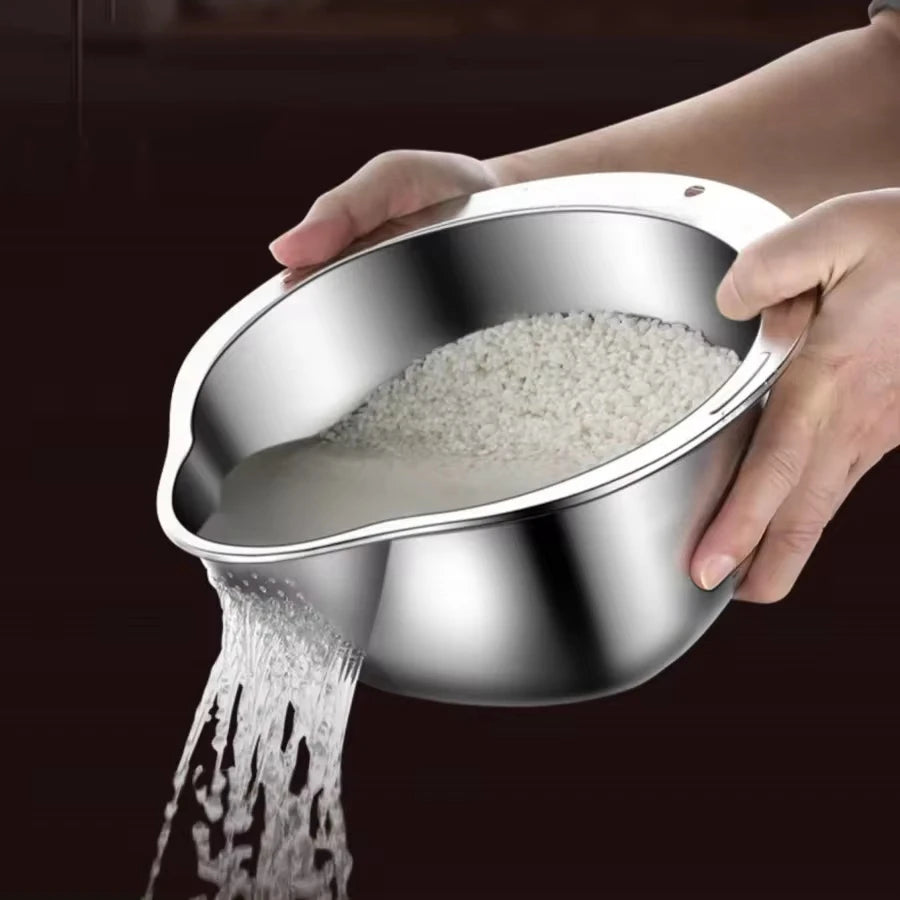 Bol passoire inox pour laver et égoutter le riz