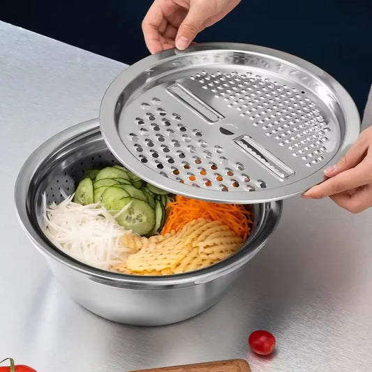 Bol passoire inox multifonction avec râpe