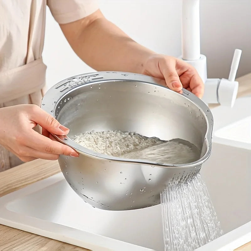 Bol passoire inox pour laver et égoutter le riz